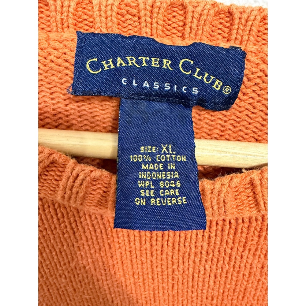 Charter Club Classics Orange Cotton Knit Crewneck Sweater Mens XL XLARGE - Picture 4 of 5